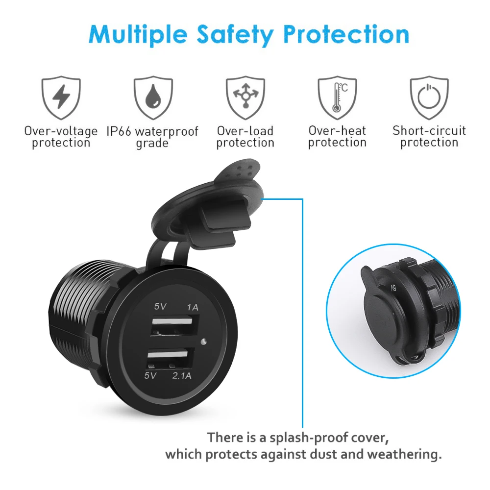 KEBID Đôi 12V Cổng USB Sạc Xe Hơi Ổ Cắm Cắm Thuốc Lá Điếu Ổ Cắm Cho Tự Động Thuyền Chống Nước Điện Thoại Di Động Sạc bộ Chuyển Đổi