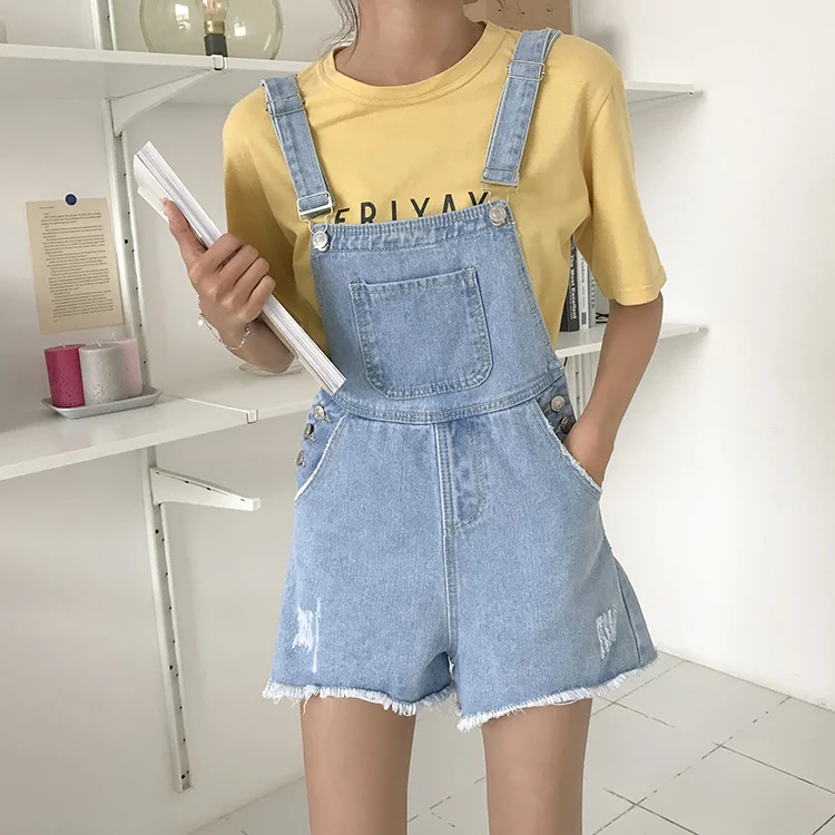 Mono vaquero Vintage para mujer, peto coreano Ulzzang, monos Harajuku con borlas y botones laterales, monos vaqueros negros de verano