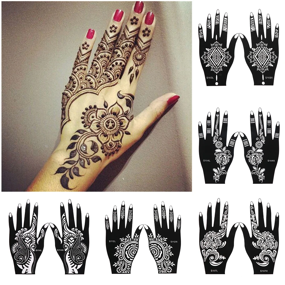 2022 Chuyên Nghiệp Mới Henna Stencil Tạm Thời Cầm Tay Hình Xăm Nghệ Thuật Thân Thể Dán Tiêu Bản Cưới Dụng Cụ Hoa Hình Xăm Stencil