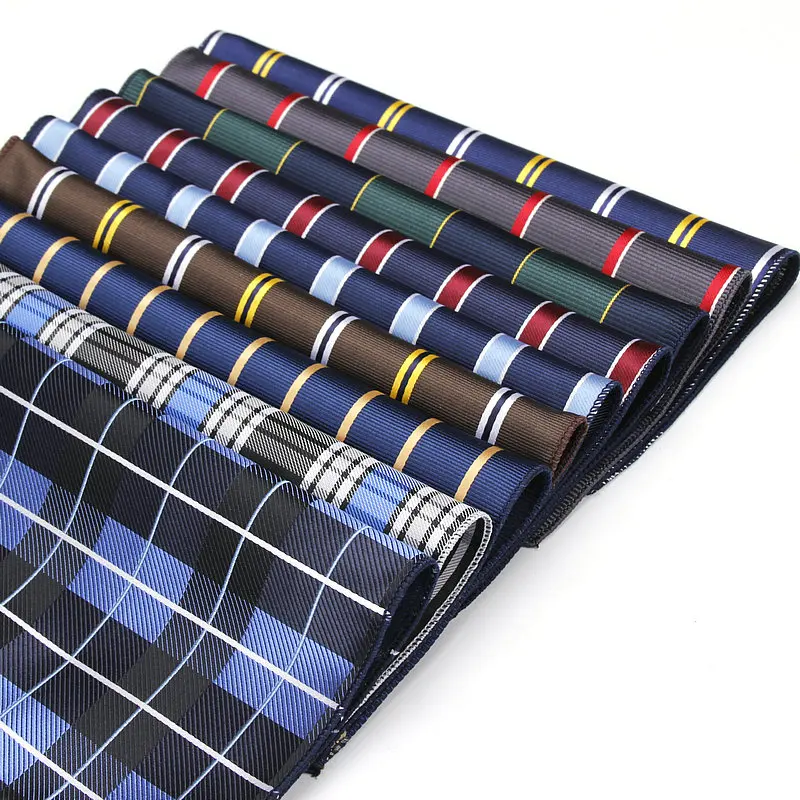 Sang trọng Khăn Tay Nam SọC Kẻ Sọc Wowen Dạ Nỉ Hankies Polyester Hanky Kinh Doanh Kiểm Tra Túi Vuông Ngực Khăn 23*23 CM