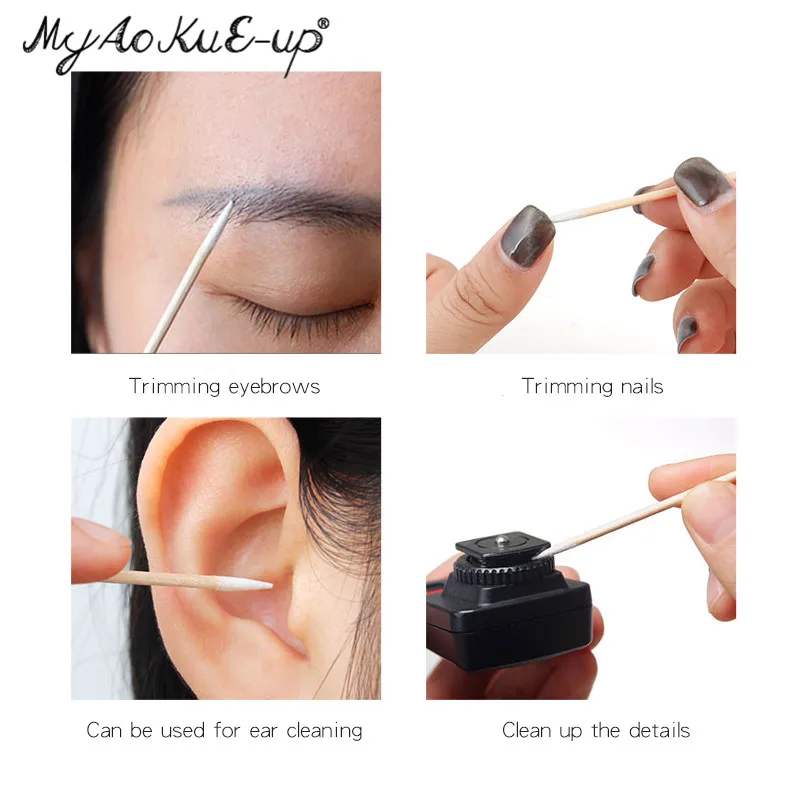 300 ชิ้นทิ้งขนาดเล็กผ้าฝ้าย Swab Lint ฟรี Micro แปรงไม้ Cotton Buds Swabs Eyelash Extension กาวถอดเครื่องมือ