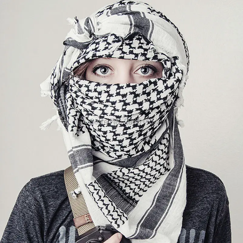 Quân Đội Ả Rập Keffiyeh Shemagh Khăn Cotton Mùa Đông Khăn Choàng Giữ Ấm Cổ Bao Đầu Bọc Chống Gió Chiến Thuật Cắm Trại Khăn Quàng Cổ Nam Nữ