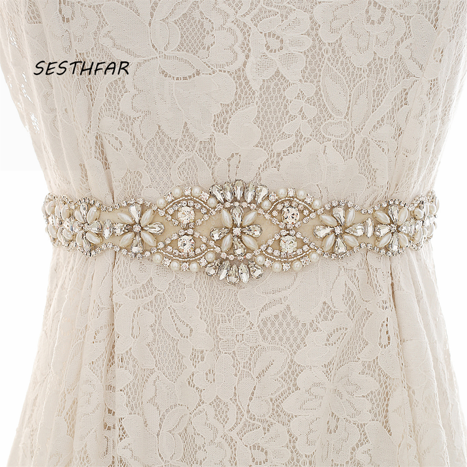 SESTHFAR Perlen Hochzeitsgürtel Kristall Brautgürtel Splitter Strass Satin Brautschärpe Für Hochzeitskleid Zubehör