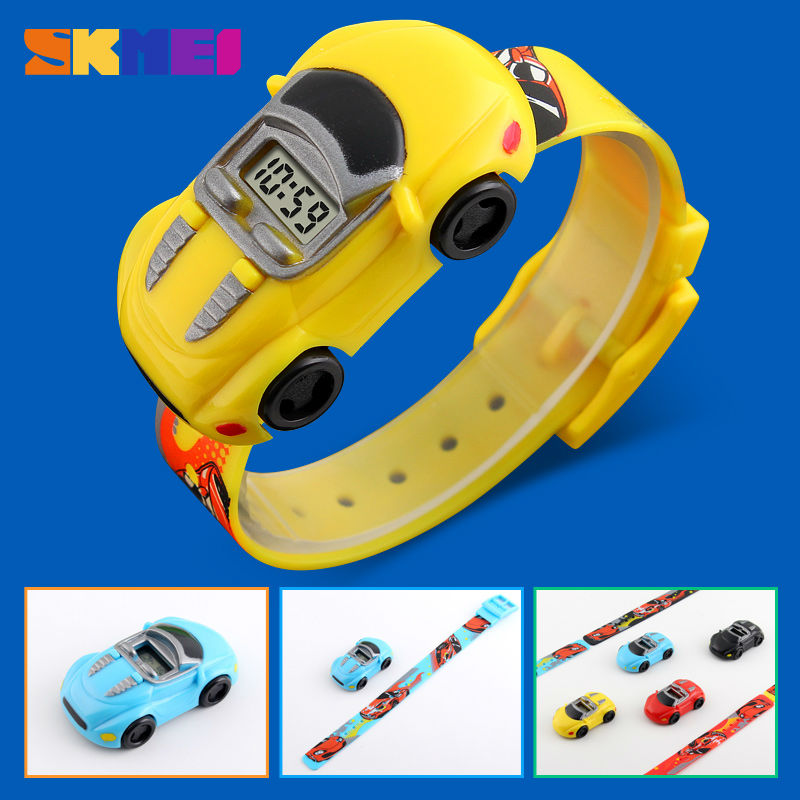 Skmei colorido criativo dos desenhos animados diversão carro modo crianças relógios data relógio de pulso para meninos meninas aniversário presente ano novo