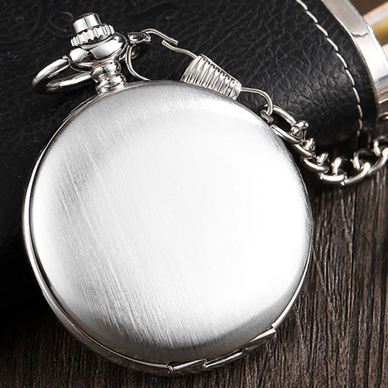 Reloj de bolsillo de plata Vintage para hombre y mujer, reloj mecánico de mano, collar Steampunk, cadena de reloj Fob, números romanos