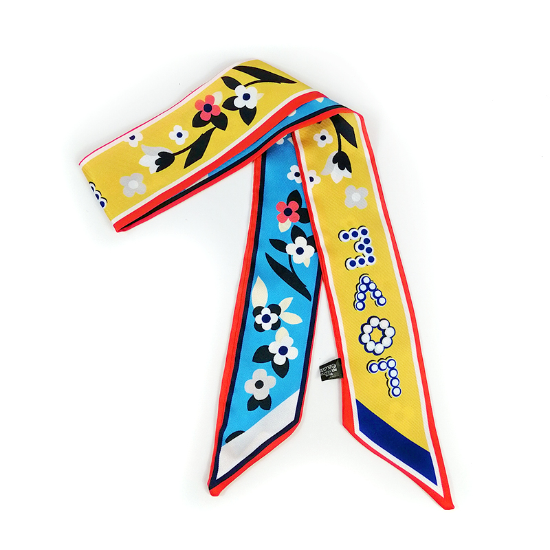 2025 hermoso bolso de lujo con estampado, bufanda con correa, bufanda de seda para mujer, pañuelo para la cabeza a la moda, pañuelos largos, accesorios para bolso, cinta