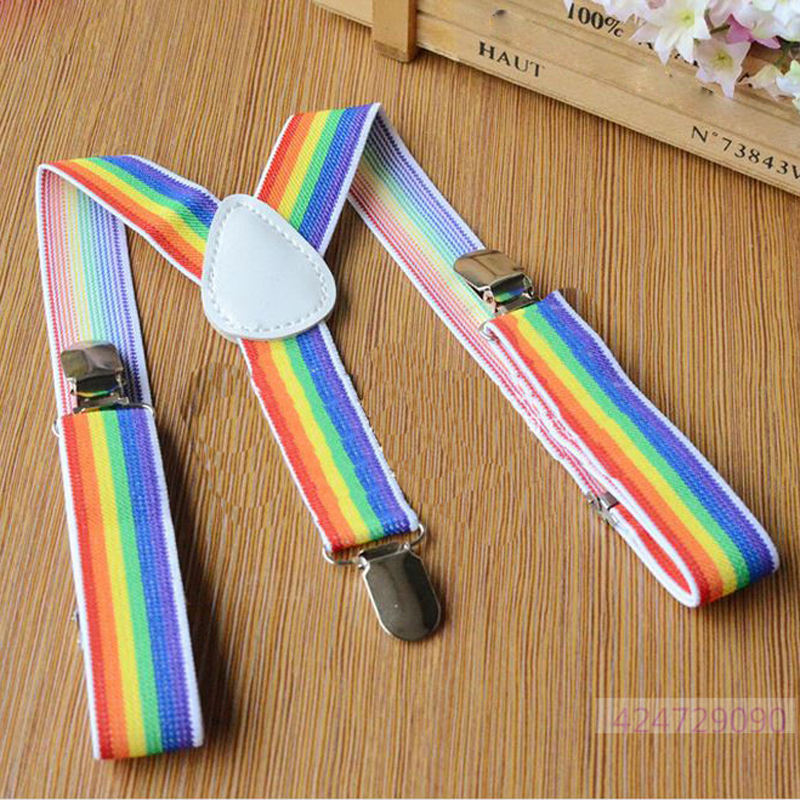 Mode Jongens Meisjes Kids Kinderen Peuters Rainbow Strepen Stijl Clip-On Bretels Verstelbare Elastische Y-Back Party Jarretel YHH0115
