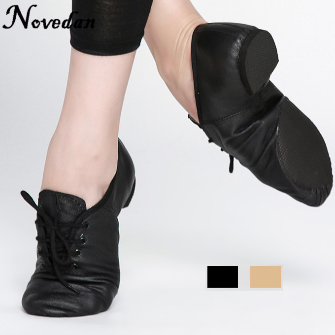 Damen-Jazz-Tanzschuhe aus Leder, Schnürstiefel, Übungs-Yoga-Schuhe, weiche und leichte Jazz-Stiefel, Hip-Hop-Sneaker