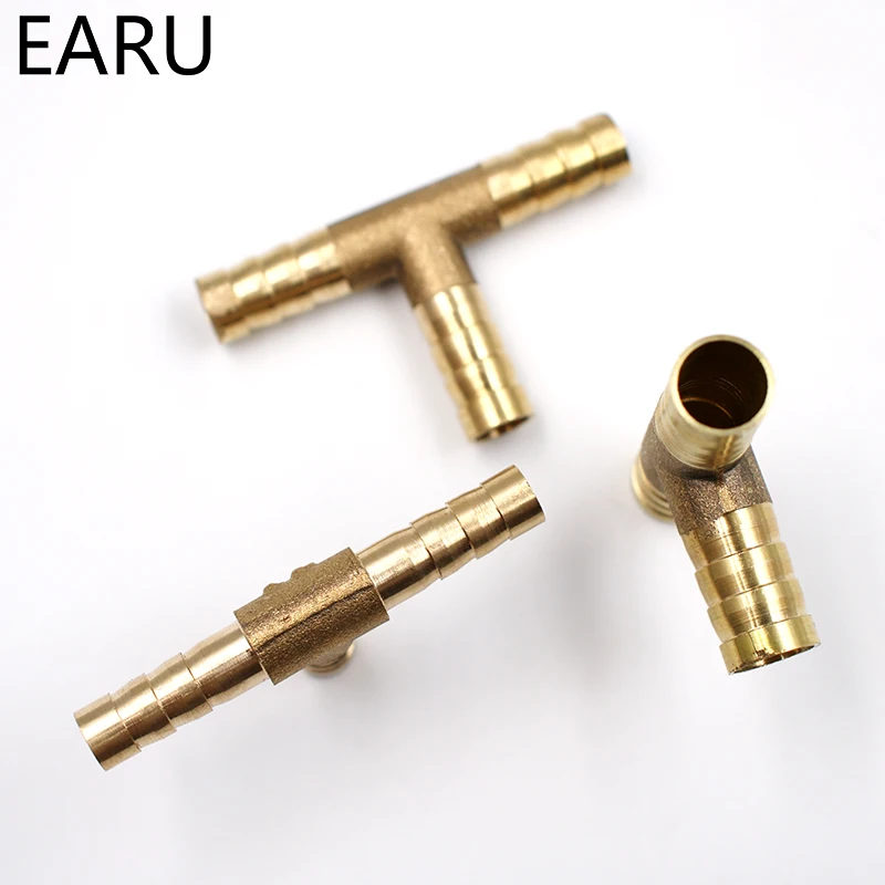 Conector en T de latón para manguera, conector en T de 3 vías para combustible, agua, aire, Gas y aceite, adaptador de enchufe neumático, 6-12mm, 1 unidad