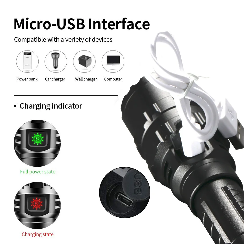 Professionelle LED-Taschenlampe mit hohem Lum für die Jagd, taktische Nacht-Scout-Lichter-Set, L2-Fischlicht, wiederaufladbare USB-wasserdichte Taschenlampe