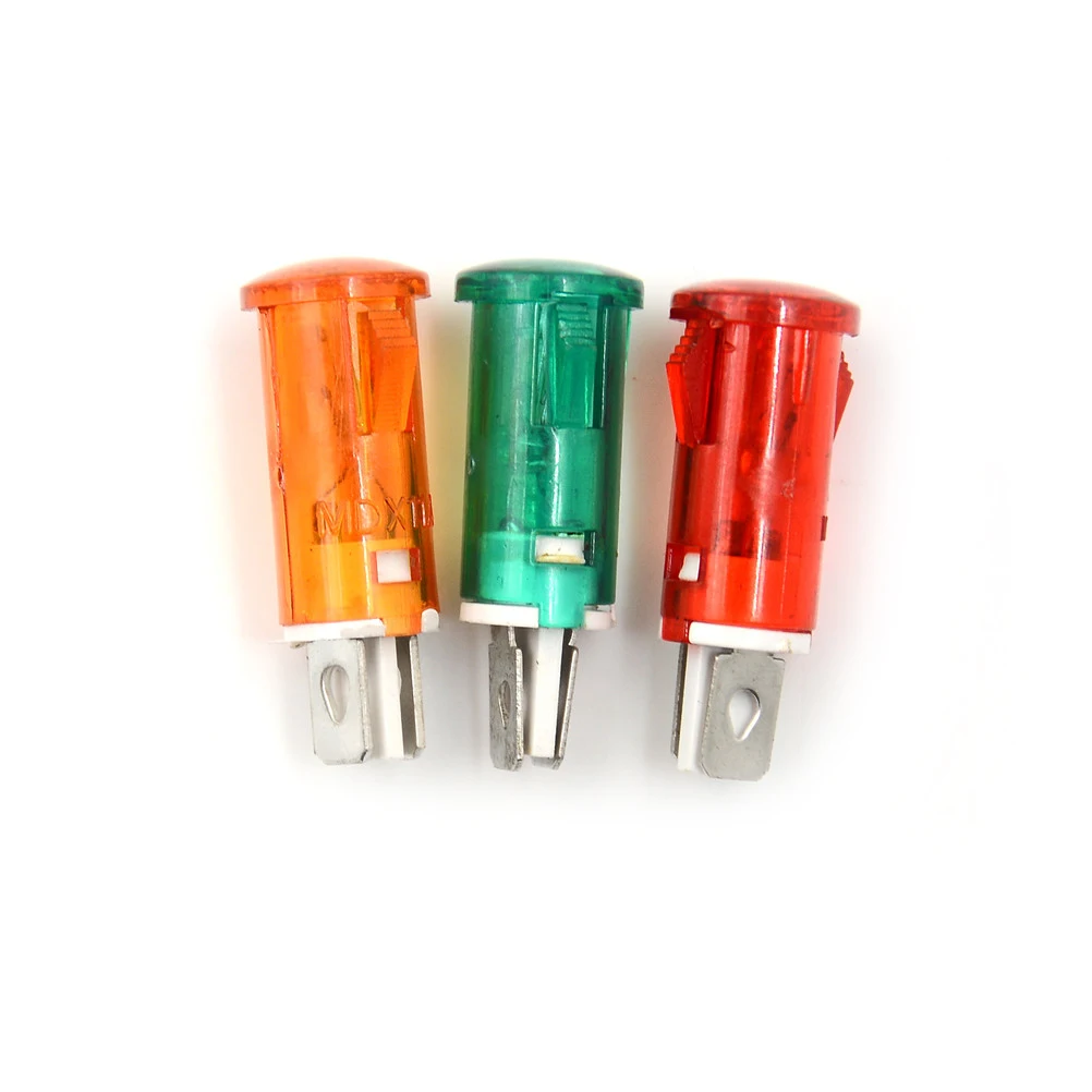 10Pcs 220V 110V 12V/24VDC 10มม.MDX-11A Guiding สัญญาณโคมไฟติดตั้งไฟแสดงสถานะนีออนสีแดงสีเขียวไฟสีเหลือง
