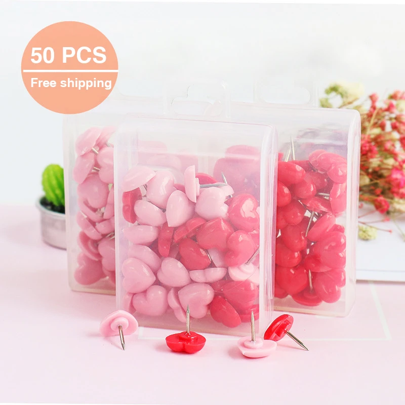 Tutu Hình Trái Tim 50 Cái Chất Lượng Nhựa Nút Chai Ban An Toàn Màu Đẩy Chân Thumbtack Công Sở Trường Phụ Kiện Tiếp Liệu H0001
