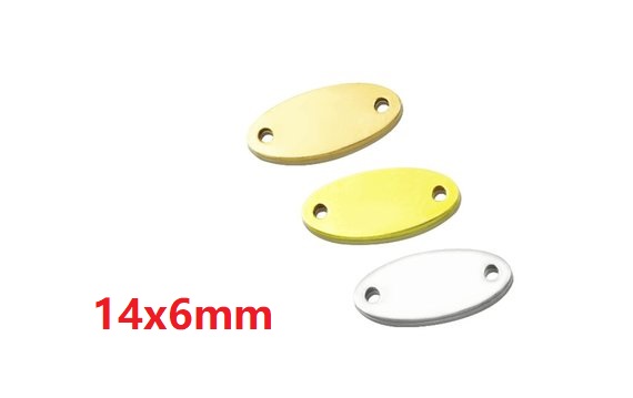 50pcs ออกแบบโลโก้ที่กําหนดเองข้อความเลเซอร์แกะสลักป้ายเสื้อผ้า 14x6 มม.12x22 มม.15x35 มม.20x35 มม.แกะสลักรูปไข่ Connecter แผ่นโลโก้