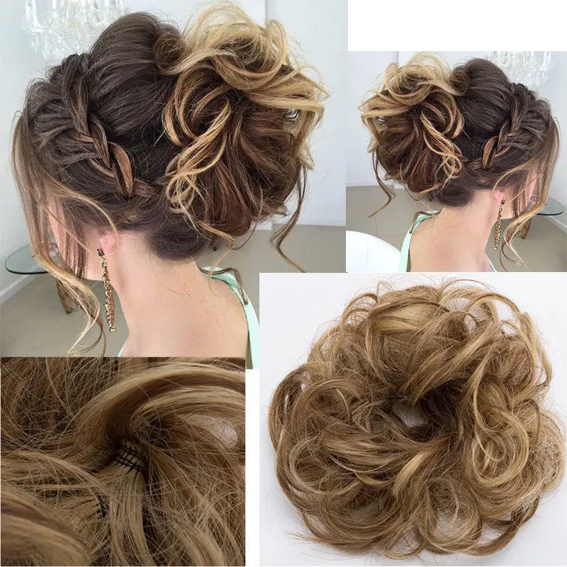 S-noilite 合成弾性バンド髪カーリーシニヨンヘア女性巾着ポニーテールヘアピースブラックブラウンブロンドかつら
