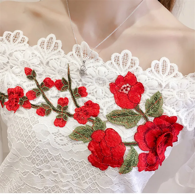 Blusa feminina de verão com laço floral, camisa bordada de renda, manga curta, blusas de malha com pescoço slash para mulheres a837, 2018