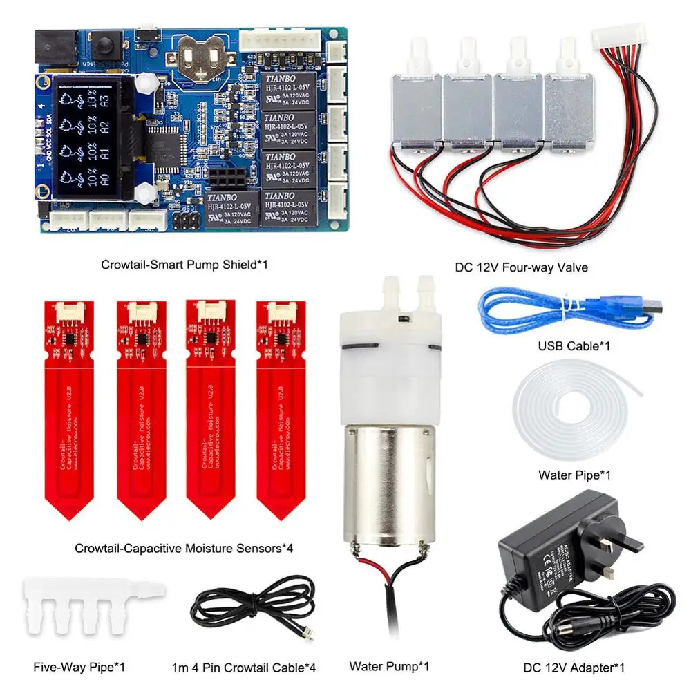 Elecrow-Kit de riego inteligente automático de plantas para jardín Arduino, programa DIY, dispositivo de agua de flores, Sensor capacitivo de humedad del suelo