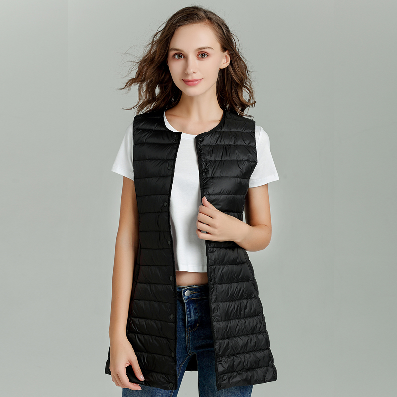 ฤดูใบไม้ผลิใหม่ผู้หญิงยาวเสื้อกั๊ก Slim Sweet เสื้อกั๊ก Ultra Light Down เสื้อกั๊กเสื้อแขนกุดเสื้อกั๊กยาว