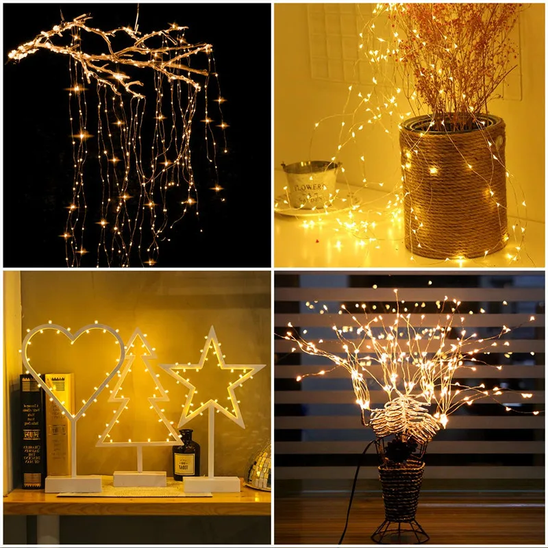 10pcs/lot Copper Led Fairy Lights 2M 20 Leds CR2032 Button Battery Operated LED String Light Xmas Wedding party Decoration