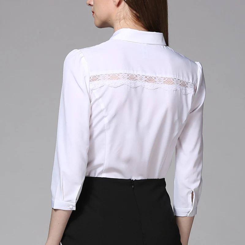 ใหม่ผู้หญิงเสื้อ SLIM FIT Turn-Down แฟชั่นลูกไม้ Patchwork ออกแบบสามสีดำ SY0287 S-XL