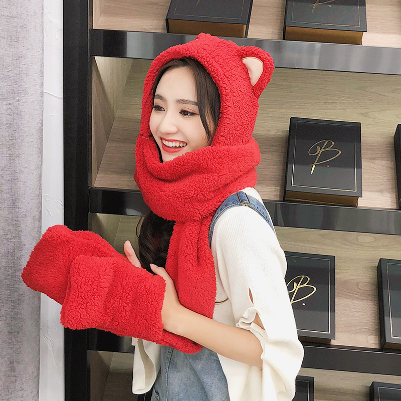 ZDFURS * sombrero de Invierno para mujer, bufanda doble gruesa, guantes de una pieza, versión coreana, bufanda gruesa para padres e hijos, estudiantes
