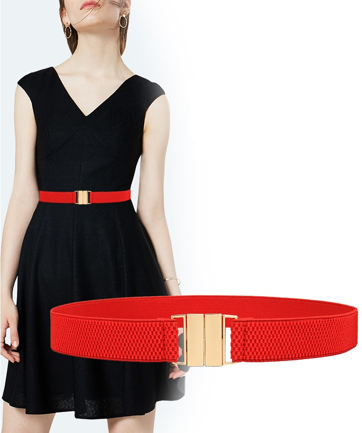 Mode frauen cummerbunds Breiten Gürtel Rot Elastische Feste Beiläufige hochzeit Taille gold schnalle Gürtel Stretchy Bund für Dame Kleid