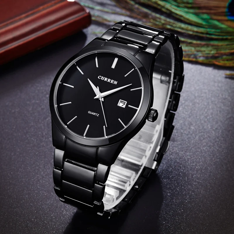 Đen Curren Thương Hiệu Hàng Đầu Người Đàn Ông Kinh Doanh Nam Luxury Xem Casual Full steel Lịch Đồng Hồ Đeo Tay quartz đồng hồ relogio masculino