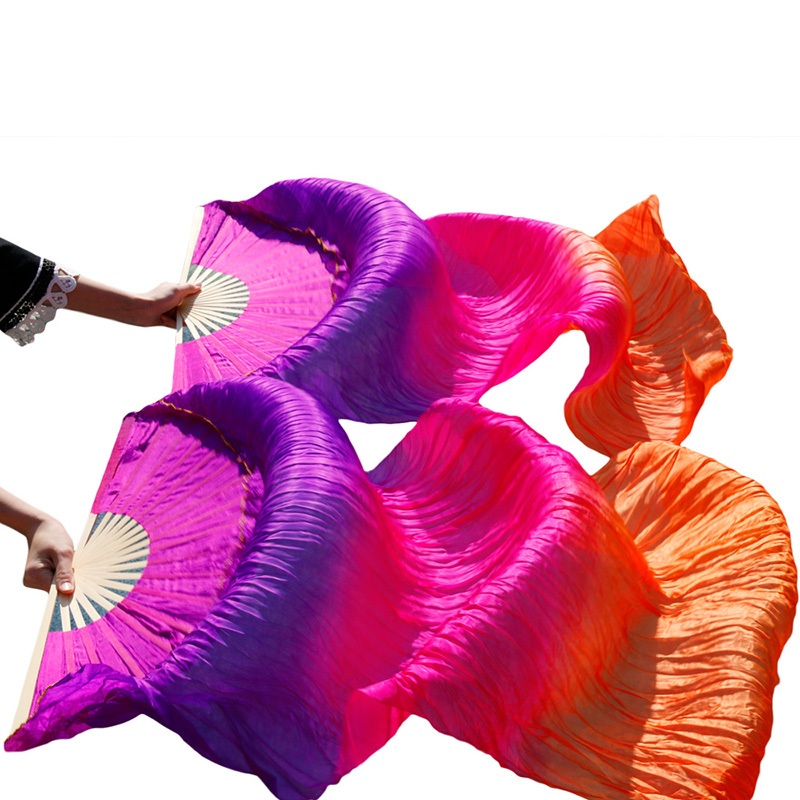 Slik Fans Belly Dance New Arrivals Stage Performance Dance Fans 100% Silk Veils Colored Women Belly Dance Fan Veils (2szt.)