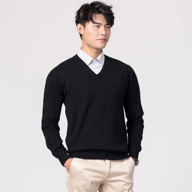Man Pullovers ฤดูหนาวใหม่แฟชั่น Vneck เสื้อร้อนขายถักจัมเปอร์ชายผ้าขนสัตว์มาตรฐาน Tops