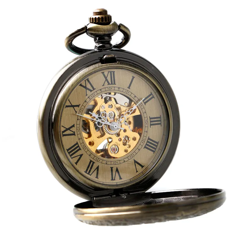 Römischen Ziffern Steampunk Selbst Wind Carving Taschenuhr Skeleton Exquisite Automatische Mechanische Bronze Anhänger Geschenk für Krankenschwester