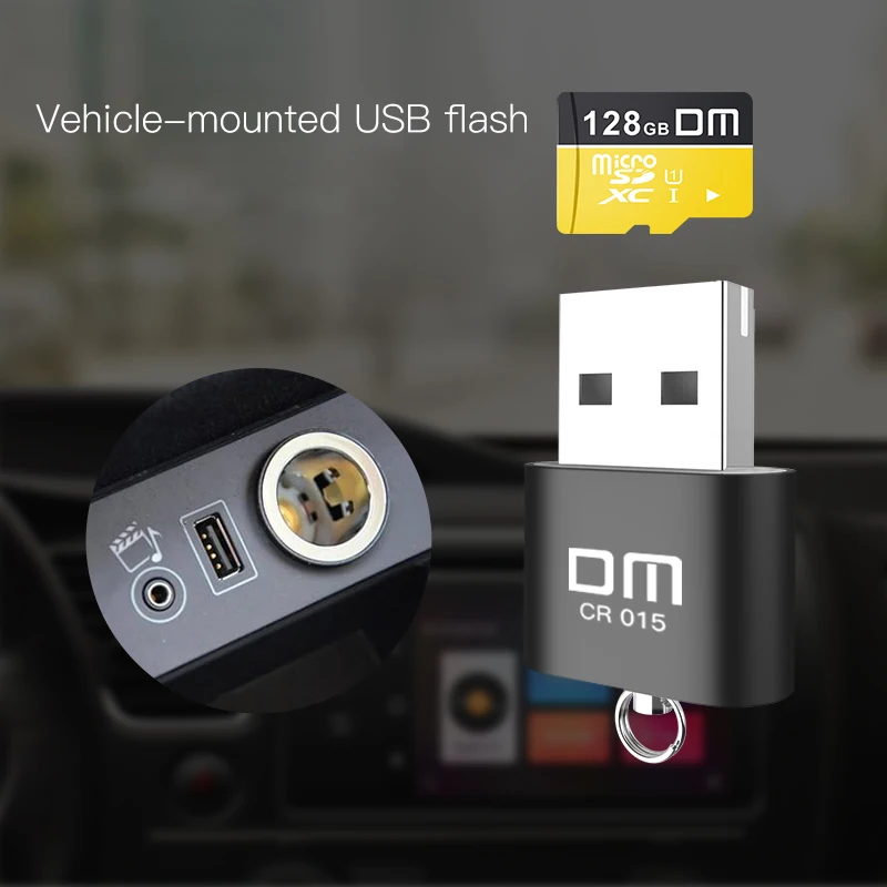 DM CR015 เครื่องอ่านการ์ด MicroSD พร้อมช่องเสียบการ์ด TF กลายเป็น USB Flash Drive สําหรับคอมพิวเตอร์หรืออะแดปเตอร์ USB ในรถยนต์