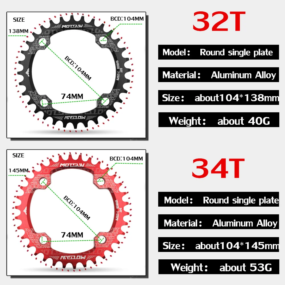 Xe Đạp MTB Hình Vòng Tròn Hẹp Rộng Chainwheel 32T/34T/36T/38T 104BCD Chainring xe đạp Vòng Tròn Crankset Đơn Tấm Phụ Tùng Xe Đạp