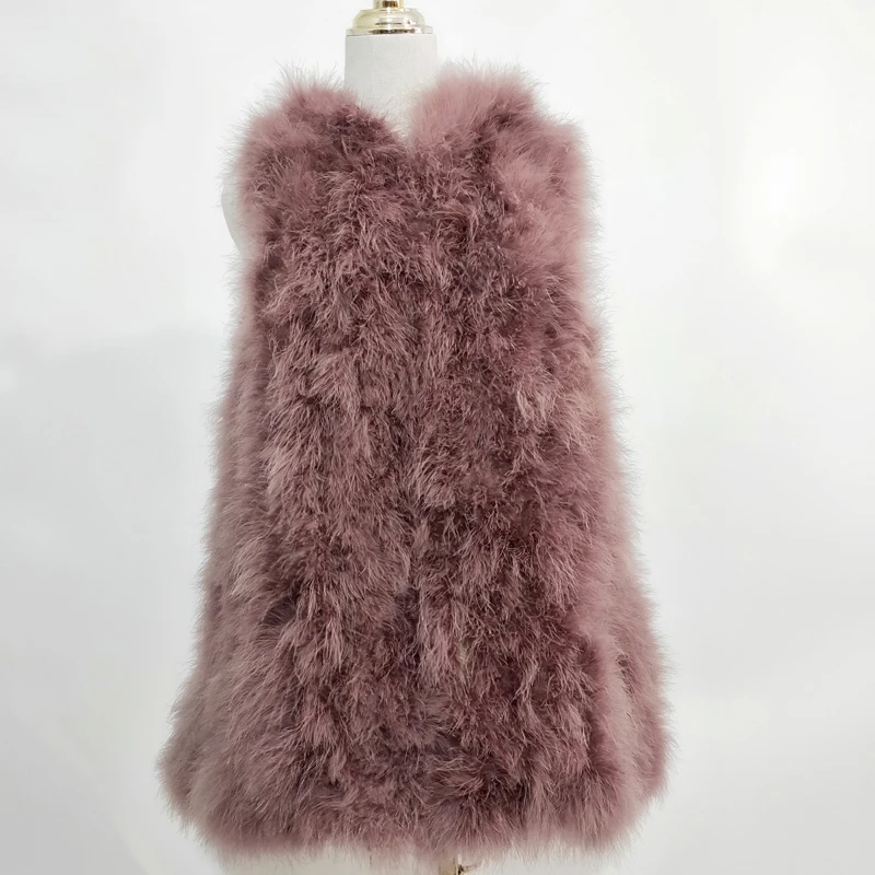Neue ostrich haar weste 70 cm lange plus hut kleine frische 100% türkei feder weste echtpelz mantel Verschlüsselt hand weben