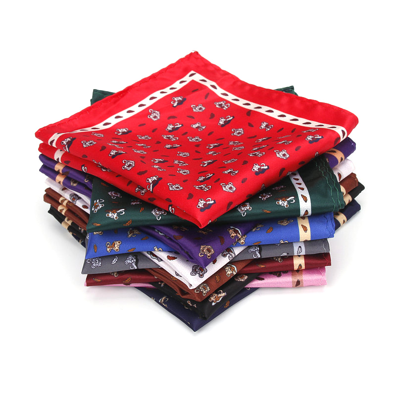 Lenço masculino de poliéster, lenço quadrado com estampa animal vintage de seda macia