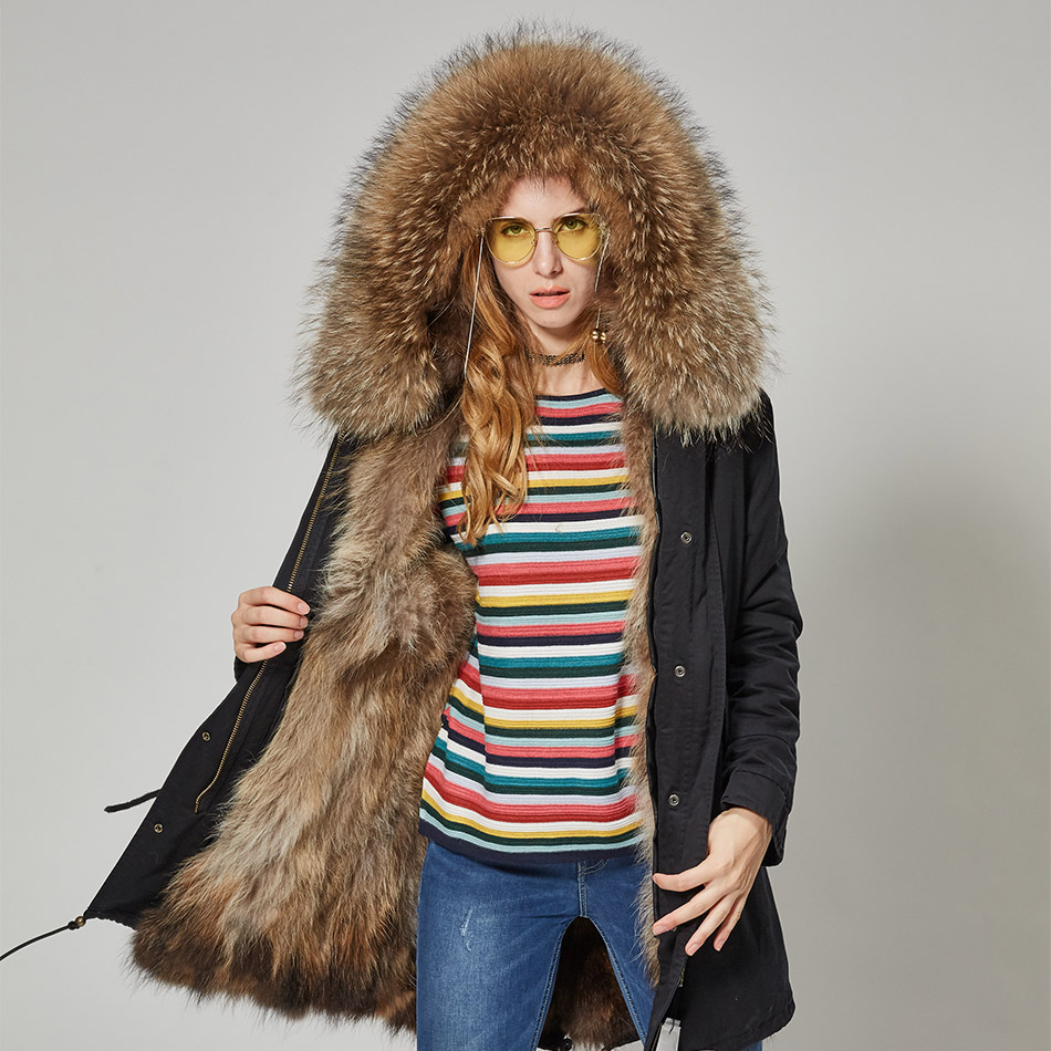 Maomaokong-女性用の本物の毛皮の裏地付きジャケット,本物の毛皮の冬の毛皮のコート,アライグマの毛の毛皮の襟