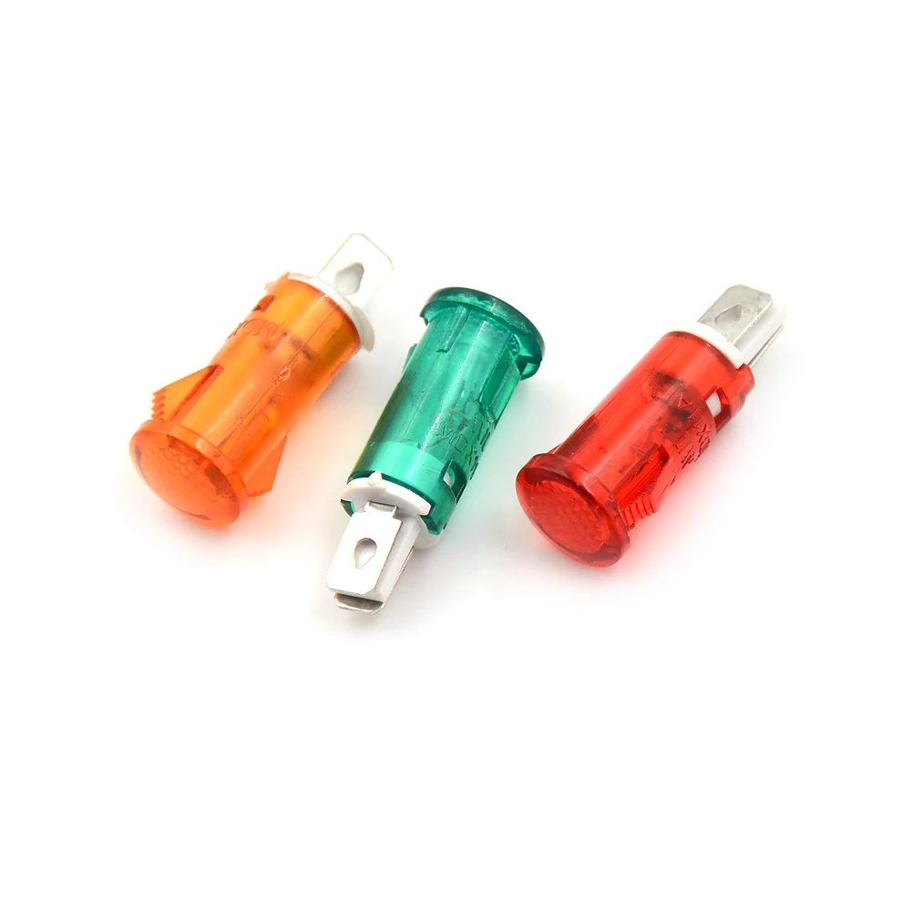 10Pcs 220V 110V 12V/24VDC 10มม.MDX-11A Guiding สัญญาณโคมไฟติดตั้งไฟแสดงสถานะนีออนสีแดงสีเขียวไฟสีเหลือง