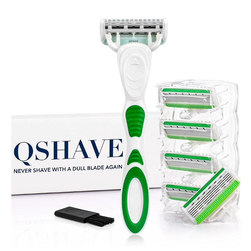 QShave-maquinilla de afeitar para mujer, serie verde, 5 capas, hoja X5, Bikini, depilación de piernas, regalo del Día de San Valentín