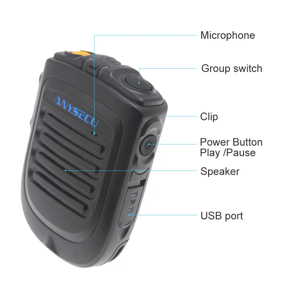 Micrófono inalámbrico BT4.2 ANYSECU B01 para Radio de red 3G 4G W7 W7plus Radio IP funciona con la aplicación REALPTT ZELLO