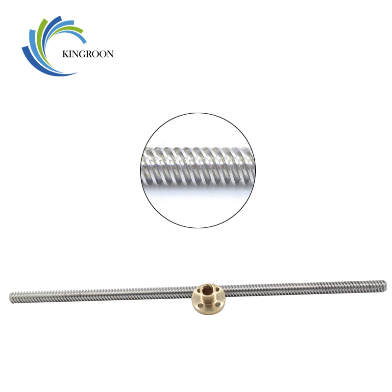 KingRoon-tornillo de plomo 8mm 100mm 150mm 250mm 350mm 400mm 500mm, piezas de impresoras 3D, tornillos trapezoidales de 8mm, tuercas de cobre, tornillo de conductor