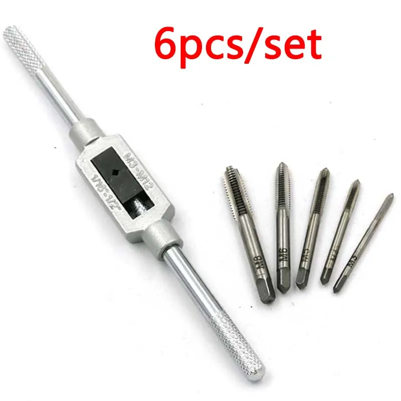 Juego de grifos de enchufe métrico con rosca de tornillo manual 3F M3 M4 M5 M6 M8 con llave de grifo ajustable 1/16-1/4"