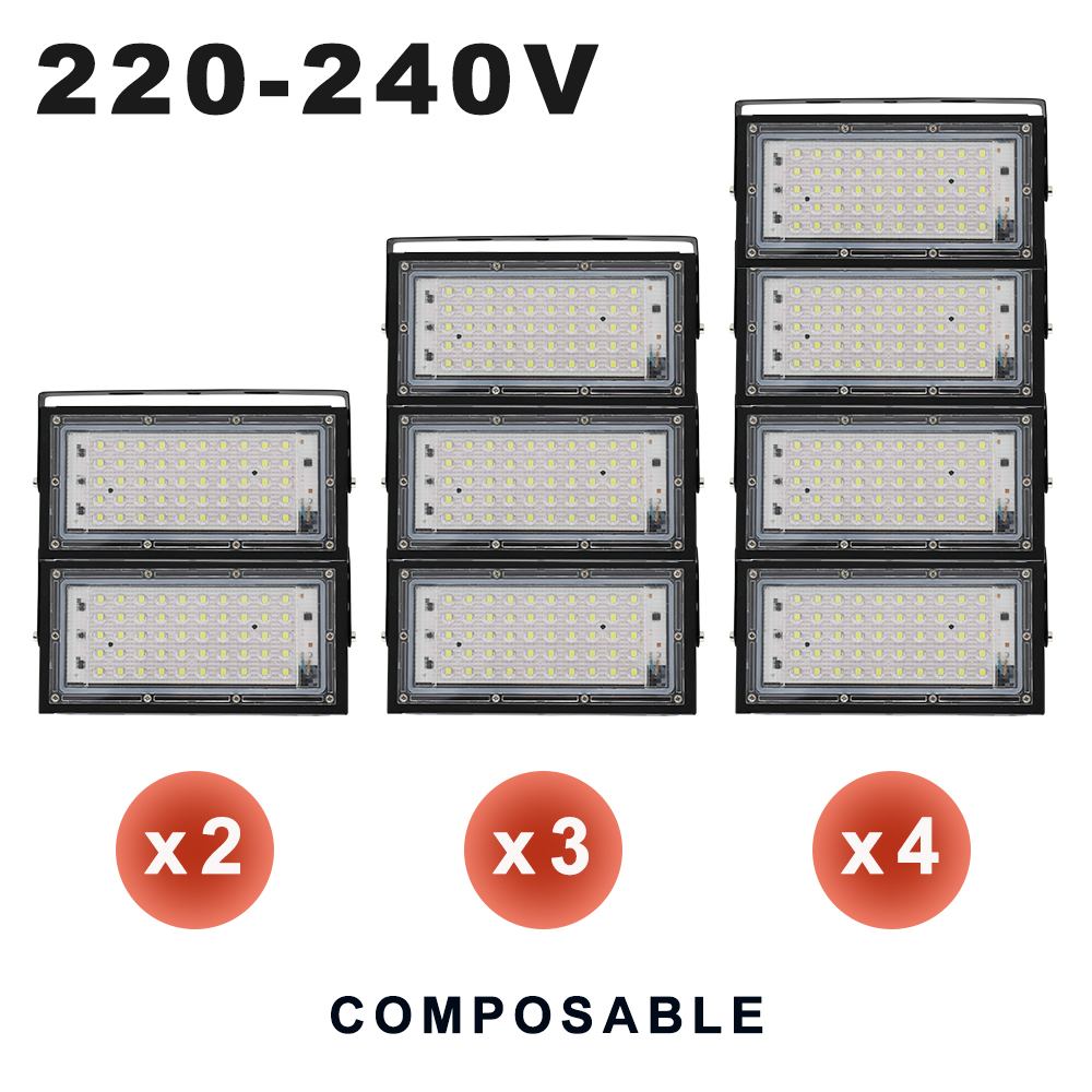 Foco reflector LED de 220-240V, 50W, Ip65, impermeable, luces de pared Exterior, lámpara de jardín, luz de inundación blanca
