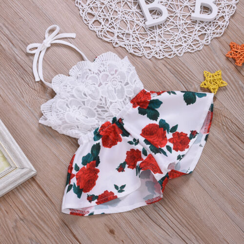 Tập Đi Cho Bé Gái Họa Tiết Hoa Ren Liền Quần Áo Liền Quần Trẻ Em Bé Gái Mùa Hè Dây Không Tay Rompers Bộ Trang Phục Quần Áo Playsuit Cao Cấp