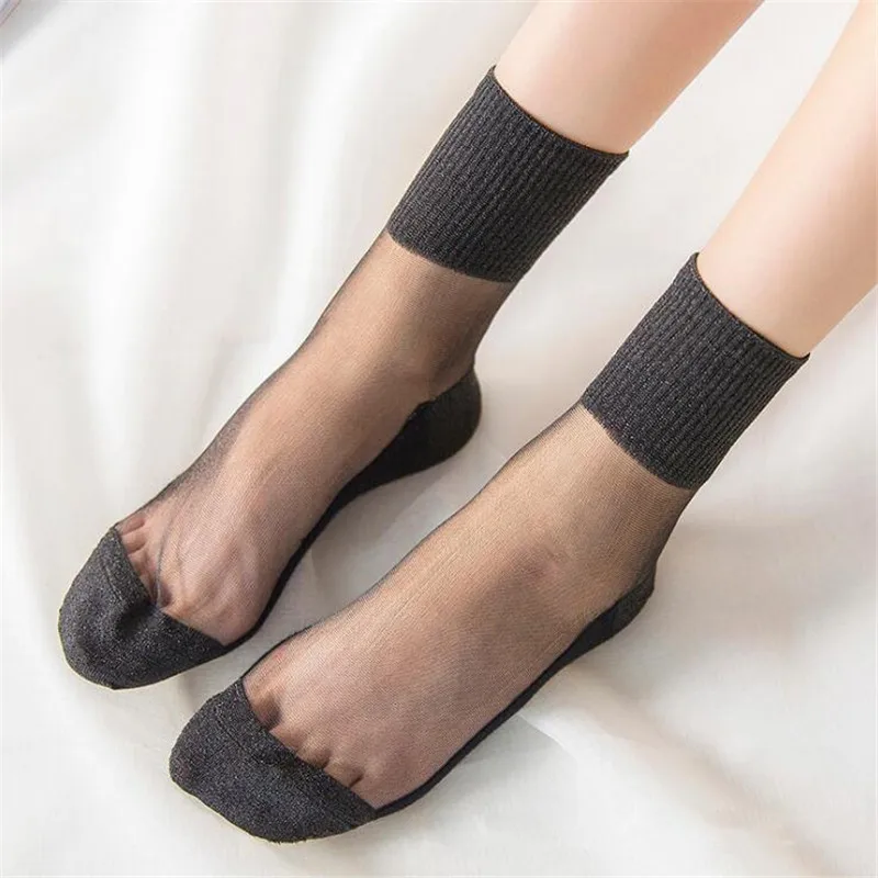 Mùa Hè Thời Trang Nữ Siêu Mỏng Trong Suốt Tất Pha Lê Lấp Lánh Kính Lụa Tất Ren Đẹp Sáng Bóng Thun Short Meias