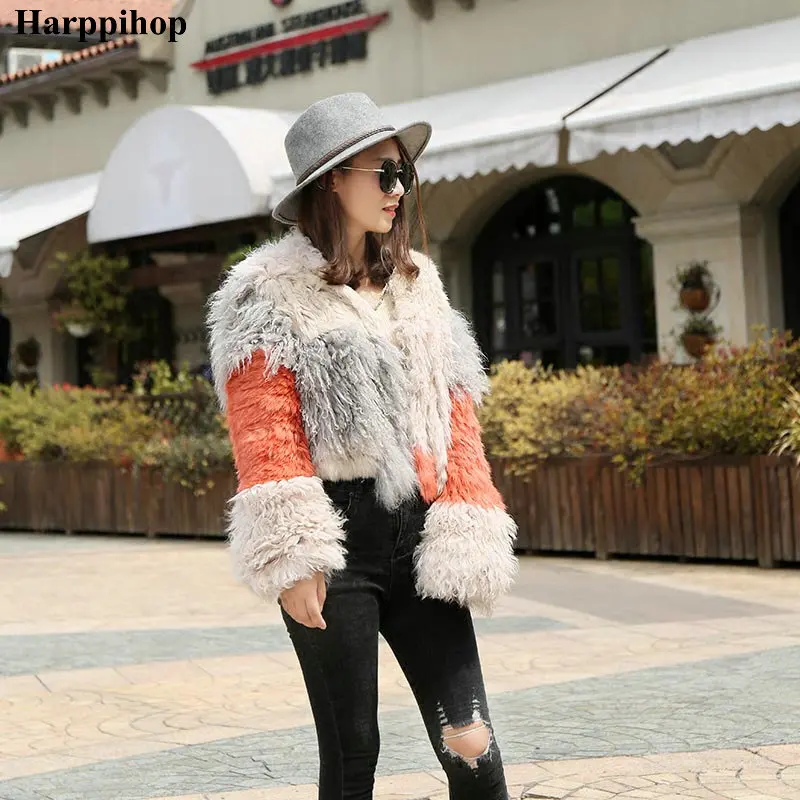 2020 automne et hiver lapin cheveux laine tricot manteau de fourrure femme court paragraphe long paragraphe col rond couleur colorée manteau