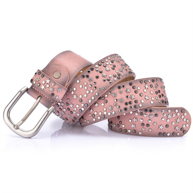 BOKADIAO Thắt lưng nữ Punk Pin khóa Vintage hình học Đinh Tán nữ sang trọng ban đầu của thắt lưng da cho người phụ nữ dây thắt lưng nữ dây