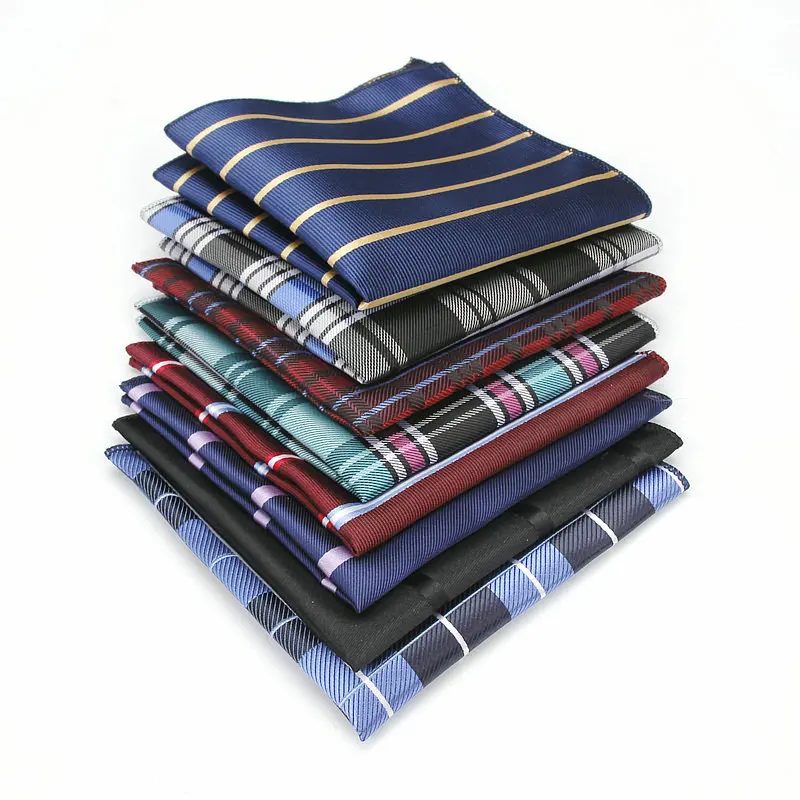 Sang trọng Khăn Tay Nam SọC Kẻ Sọc Wowen Dạ Nỉ Hankies Polyester Hanky Kinh Doanh Kiểm Tra Túi Vuông Ngực Khăn 23*23 CM