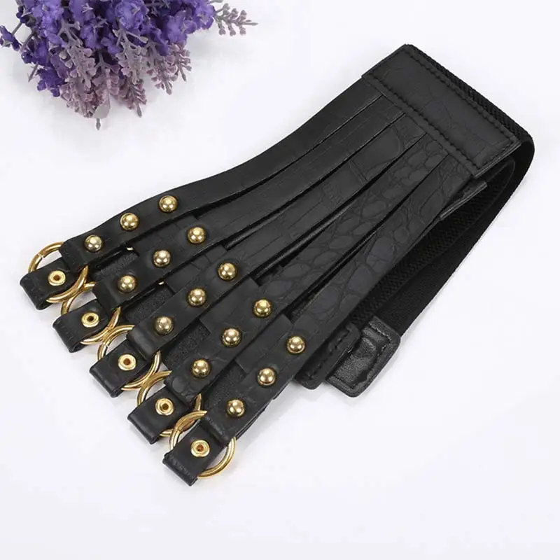 เข็มขัดคอร์เซ็ท Plus ขนาดเข็มขัดออกแบบสำหรับสุภาพสตรีกว้าง Cinturon Mujer Elastic Cummerbunds เอว Shaper Punk Rivet Ceinture ยืด