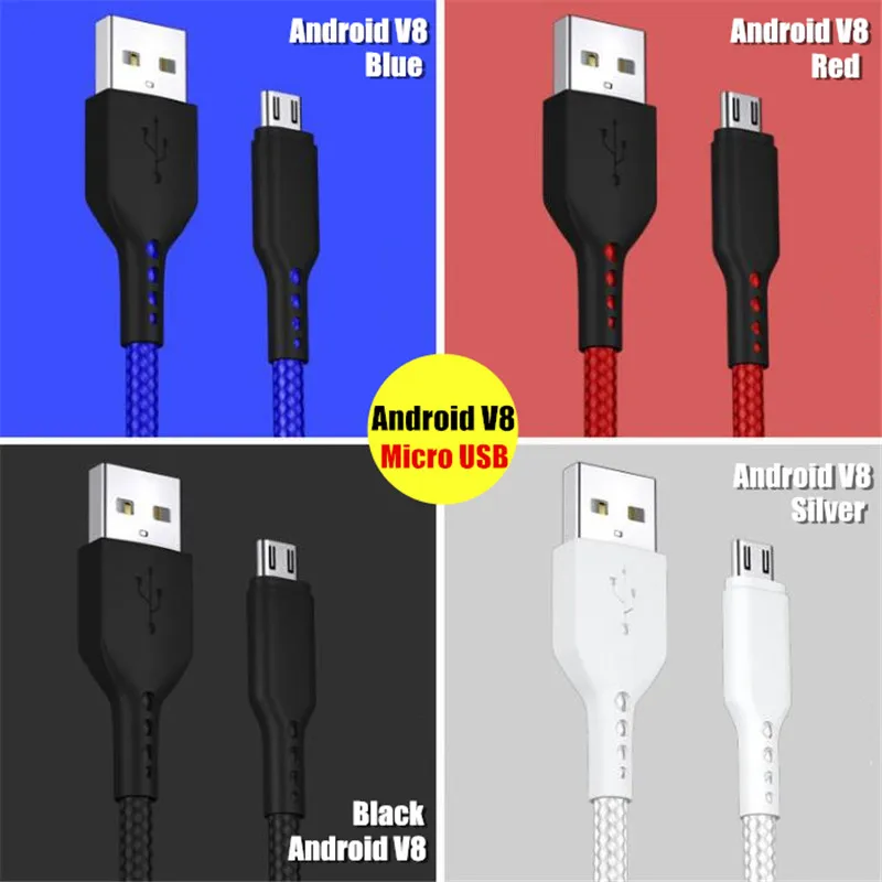 Loại C Micro USB Android V8 Cáp Dữ Liệu Nylon Dệt Full Lõi Đồng Sạc Nhanh & Cáp Chuyển Dành Cho Samsung/HuaWei/MI/OPPO/MP3