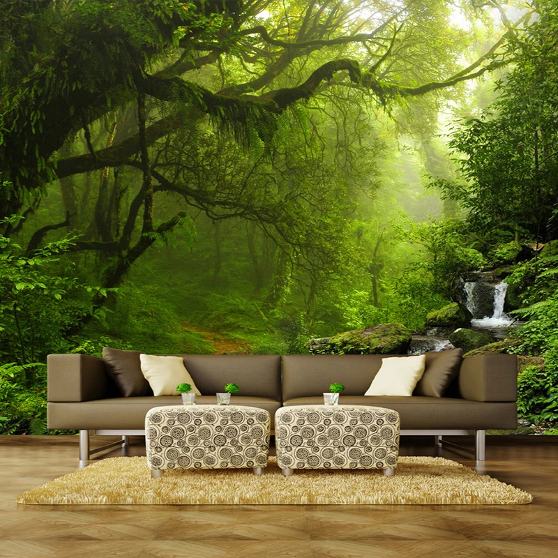 วอลล์เปเปอร์ 3D สเตอริโอ Virgin Forest ภูมิทัศน์ธรรมชาติภาพจิตรกรรมฝาผนังห้องนั่งเล่นโซฟาทีวีฉากหลังห้องนอน Papel De Parede 3D