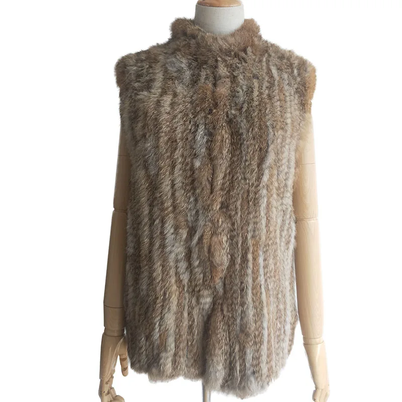Frauen Frühling Gestrickte Echte Kaninchen Fell Weste Für 2024 Mode Frauen Echte Echtpelz Westen Damen Ärmellose Echte Kaninchen Gilet