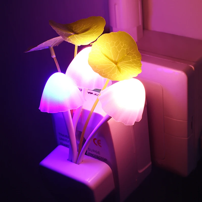 3 luces LED de pared con sensor de control, luces nocturnas de inducción, lámparas de setas de sueño, decoración para el hogar y el dormitorio, enchufe europeo y estadounidense de 110V/220V